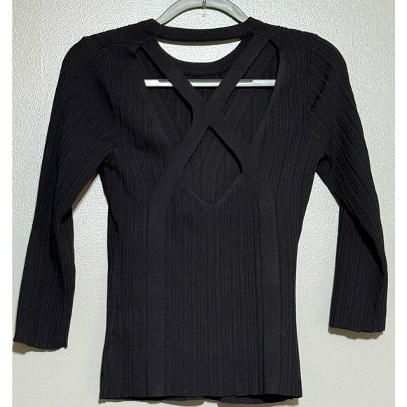 NWT‎ 7 For All Mankind Black Open Back Knit Top Size L 3/4 Sleeve Ribbed - Picture 6 of 6